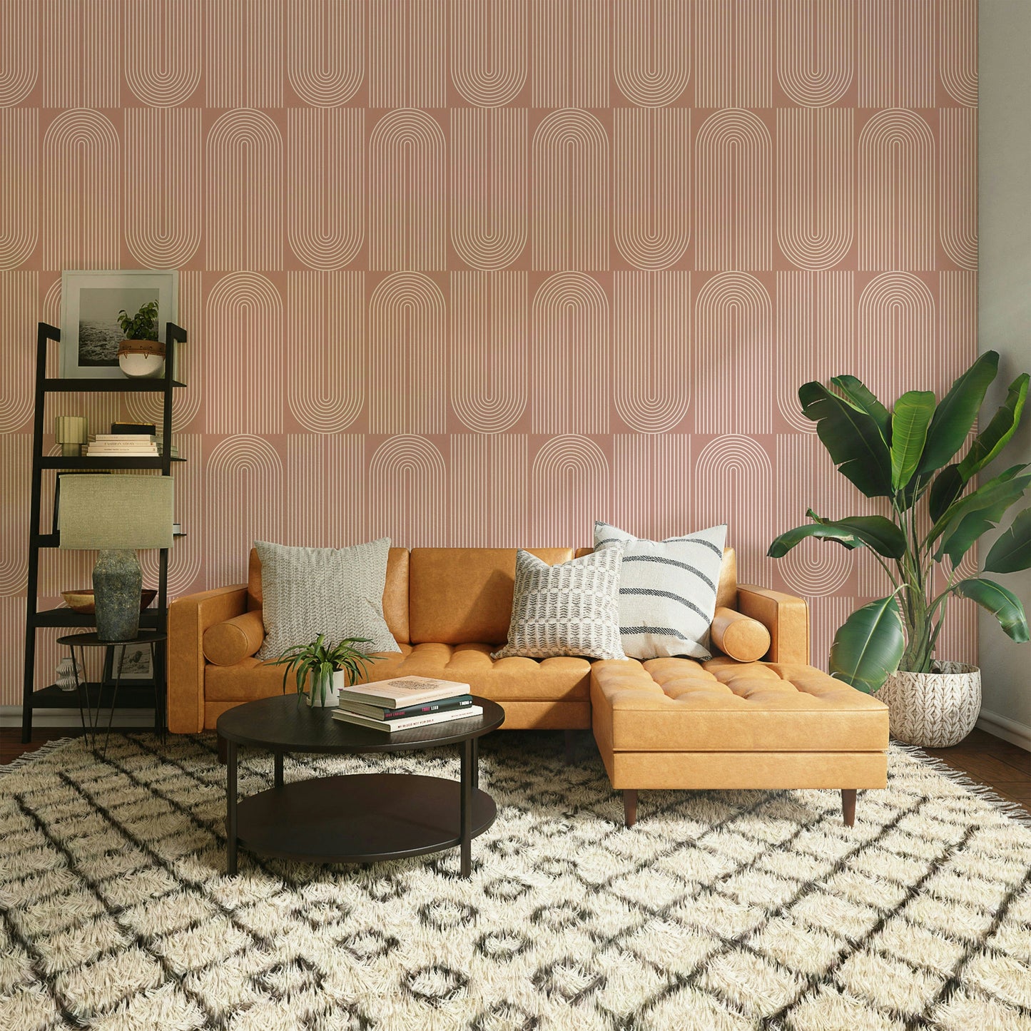 Abstract architectural motifs for trendy room wallpaper.
