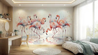 Pink flamingo watercolor wall mural with soft coral and blush tones