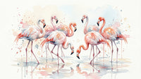 Watercolor flamingo wall mural with calm pink tones and artistic paint strokes