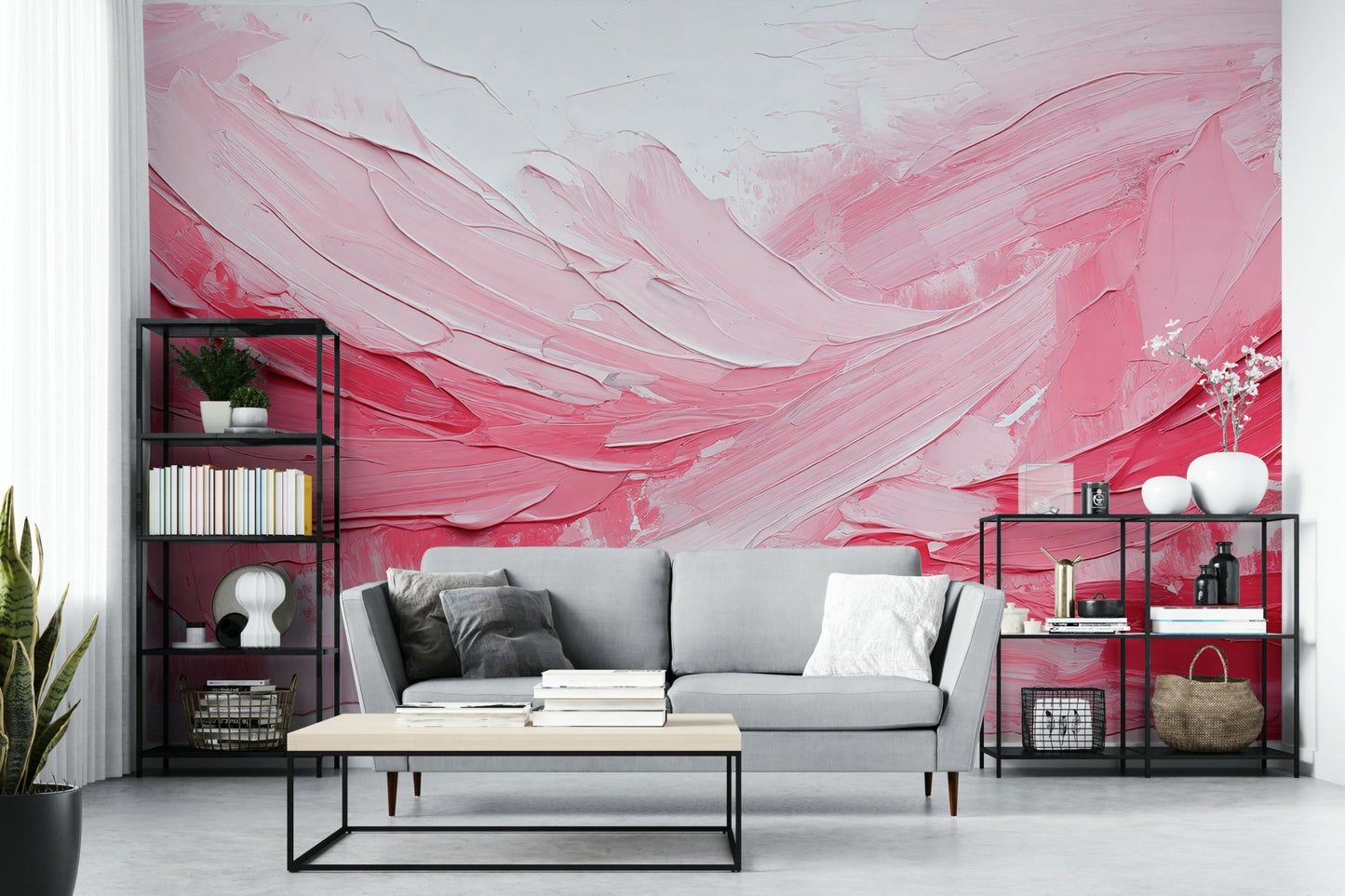 Blush-toned mural in impressionist art style


