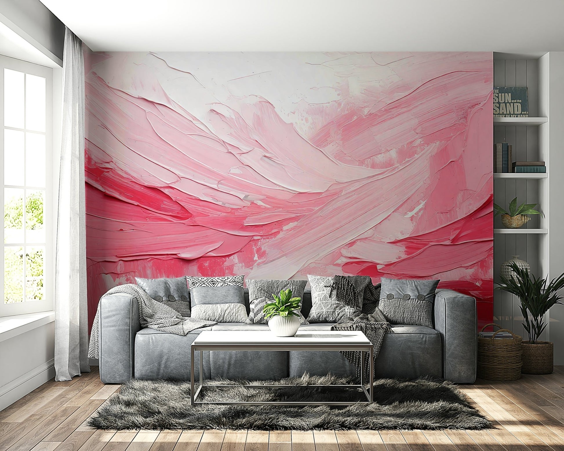 Abstract floral-inspired wall art in pink hues

