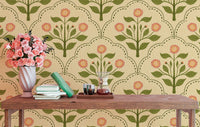 Decorative wallpaper with pink and green florals
