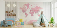 Artistic watercolor-style pink map for kids’ rooms

