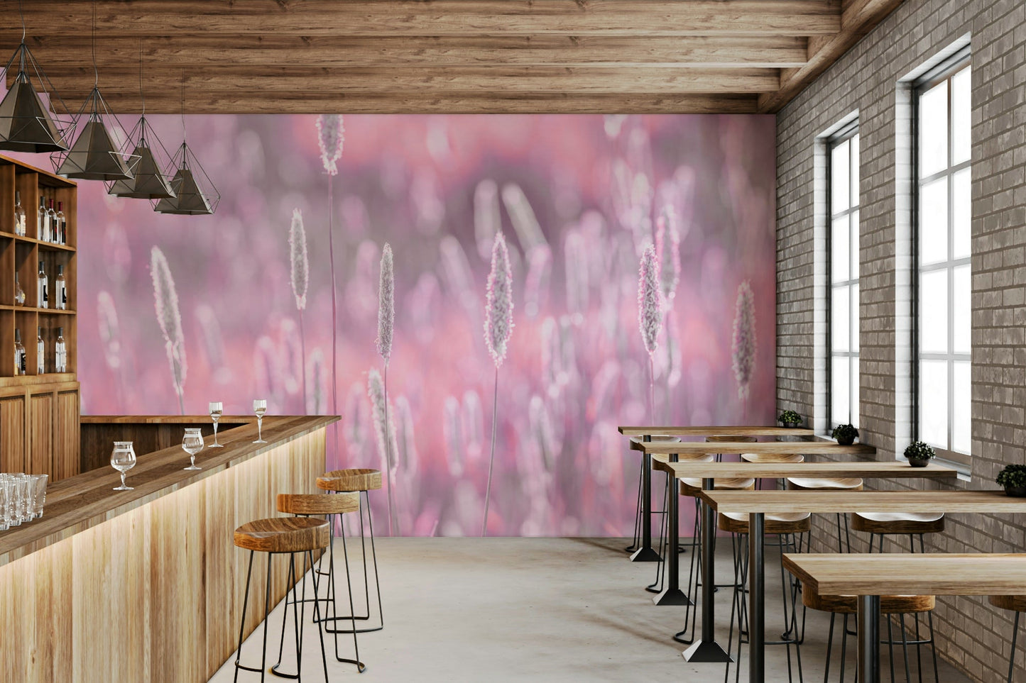 Soft pink meadow wallpaper design

