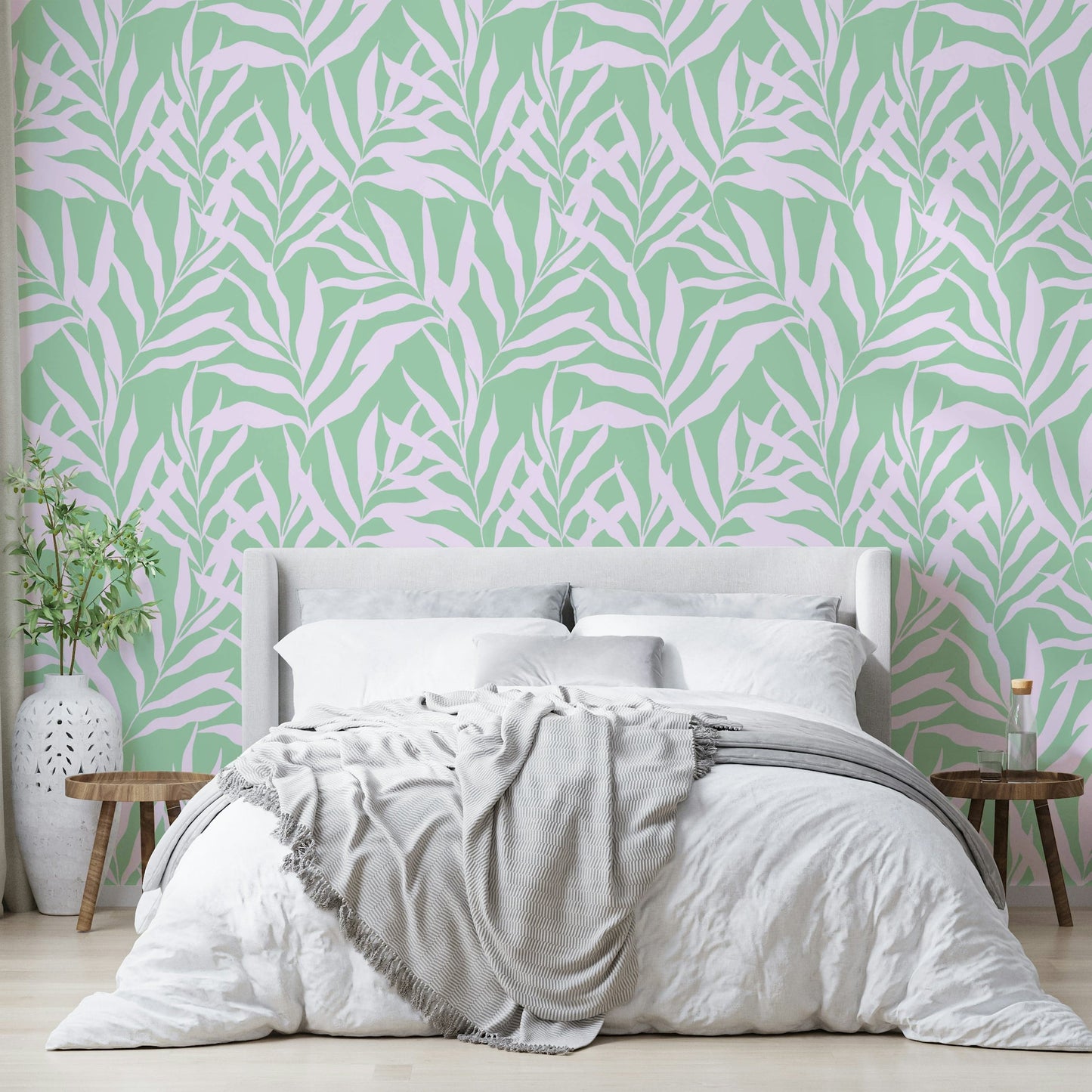 Close-up of a palm leaf pattern on a mural

