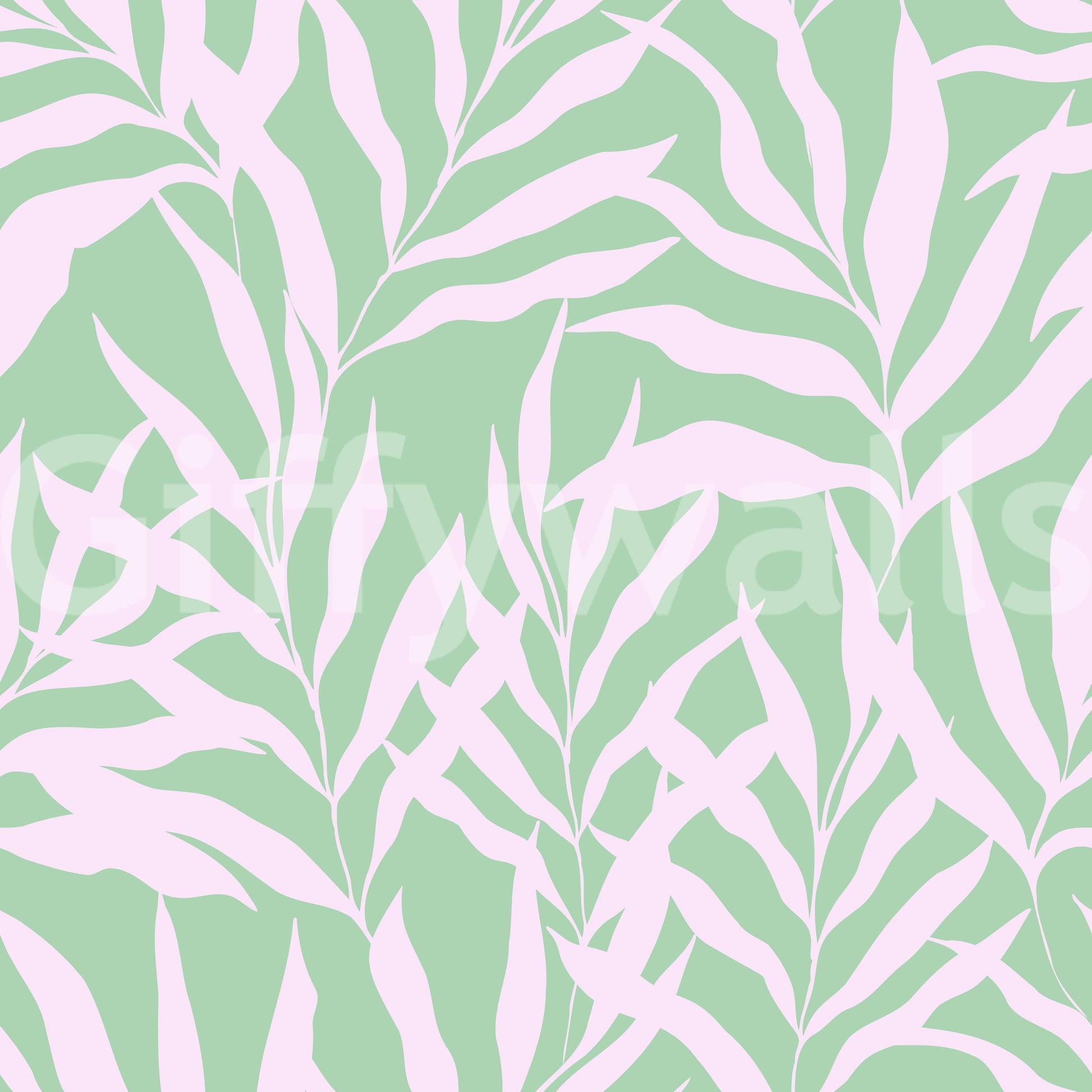 A seamless pattern of palm leaves on a wall


