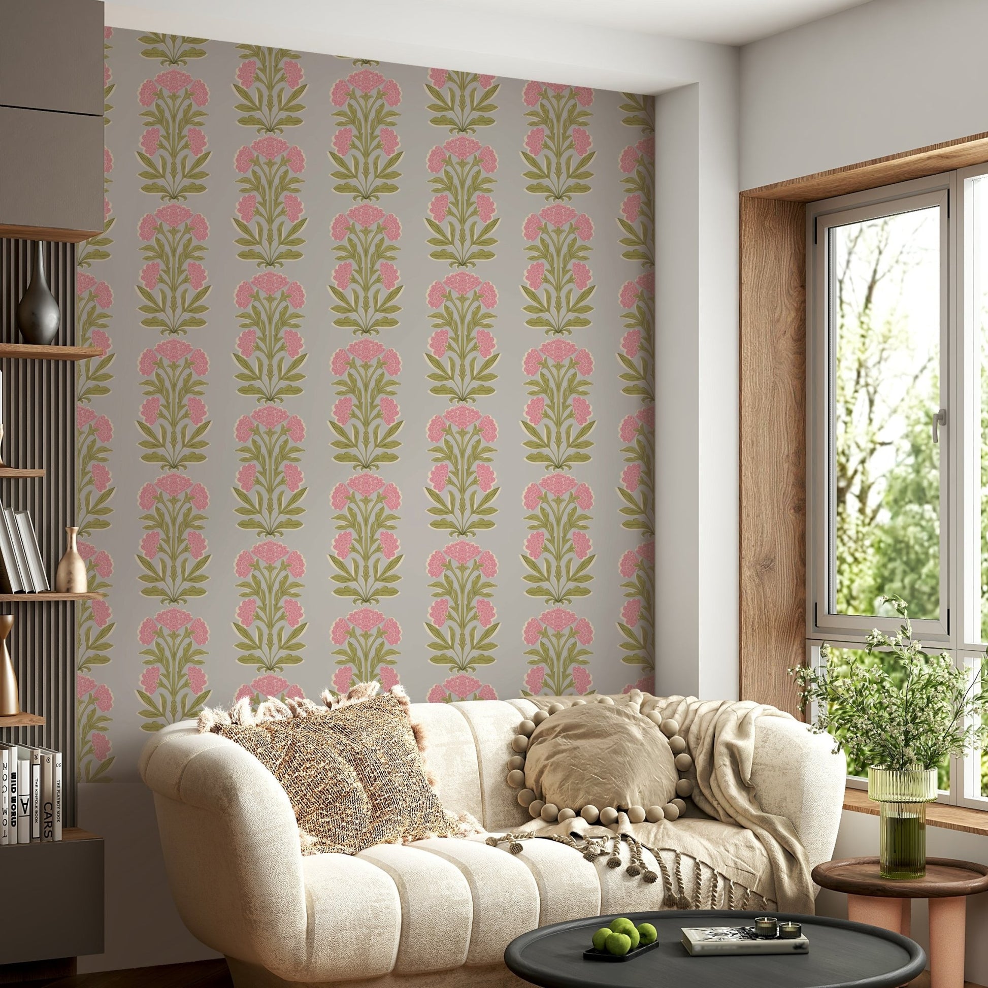 The composition is a symmetrical and repeating pattern.

