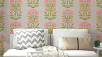 The image shows a symmetrical, Mughal-inspired floral design.

