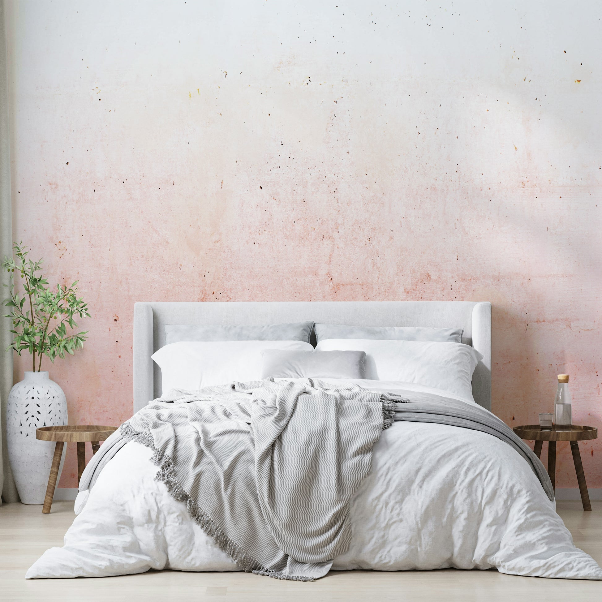 The wall art combines soft and hard elements.

