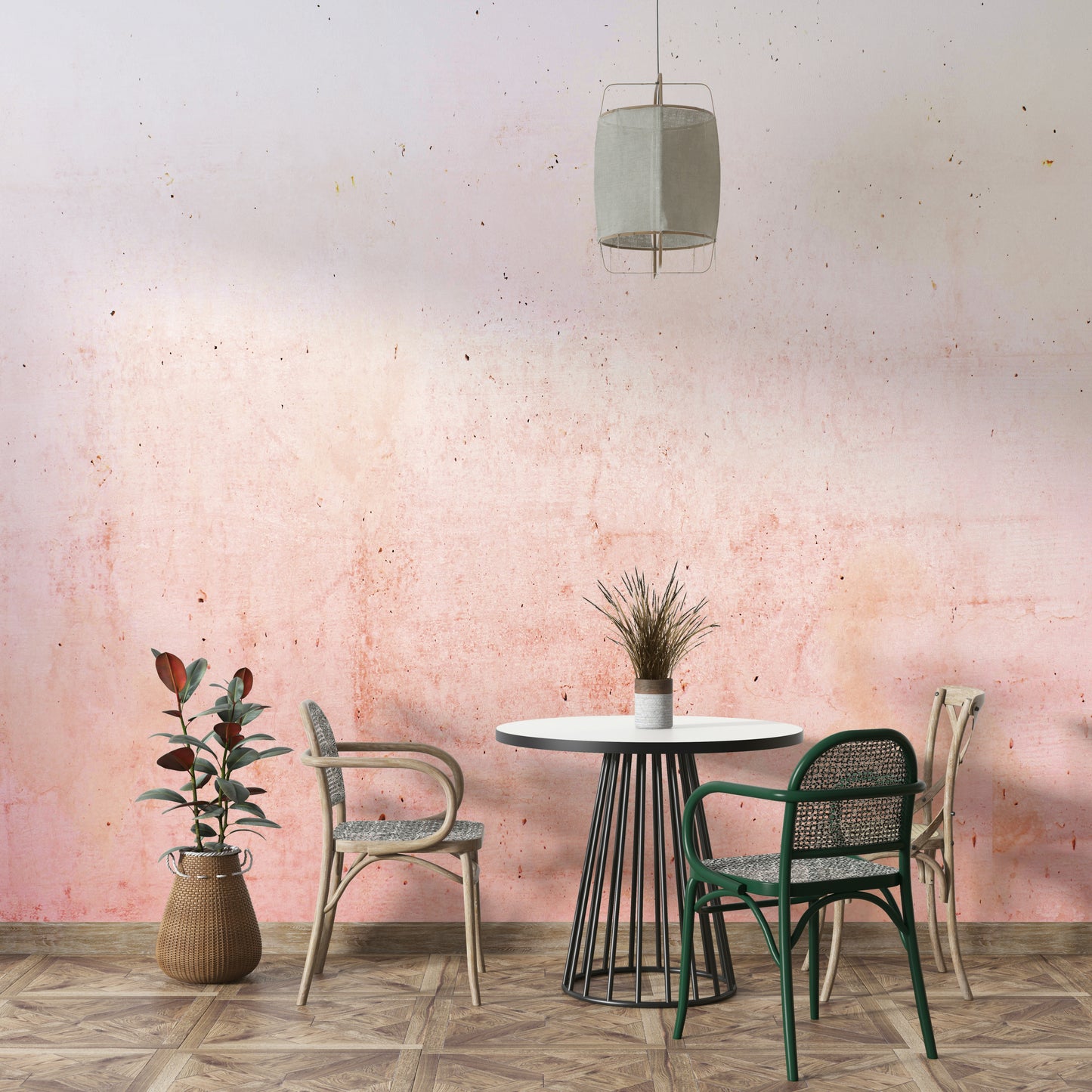 The mural has a soft, contemporary feel.

