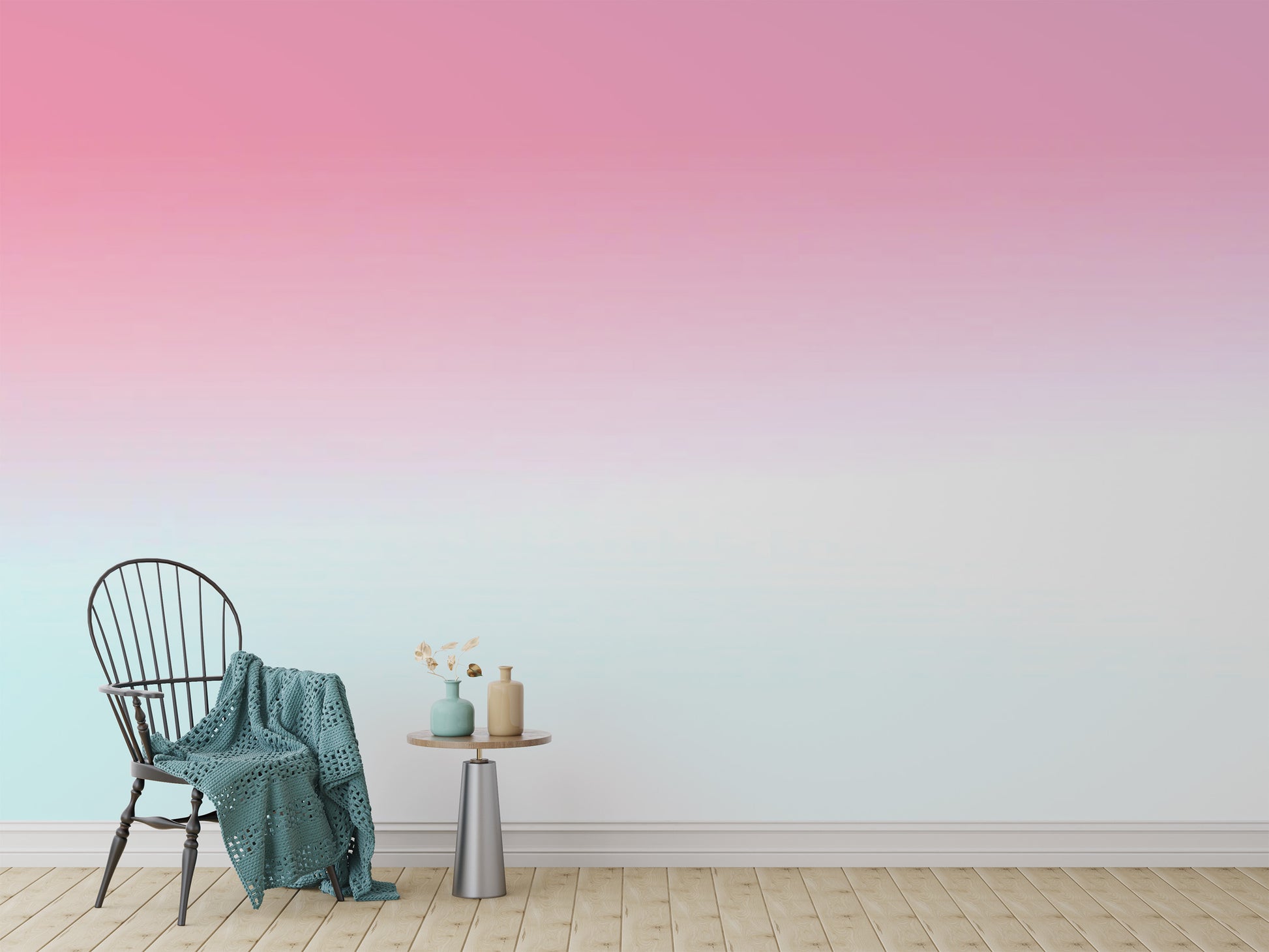 Minimalist blush pink wallpaper for a modern hallway.