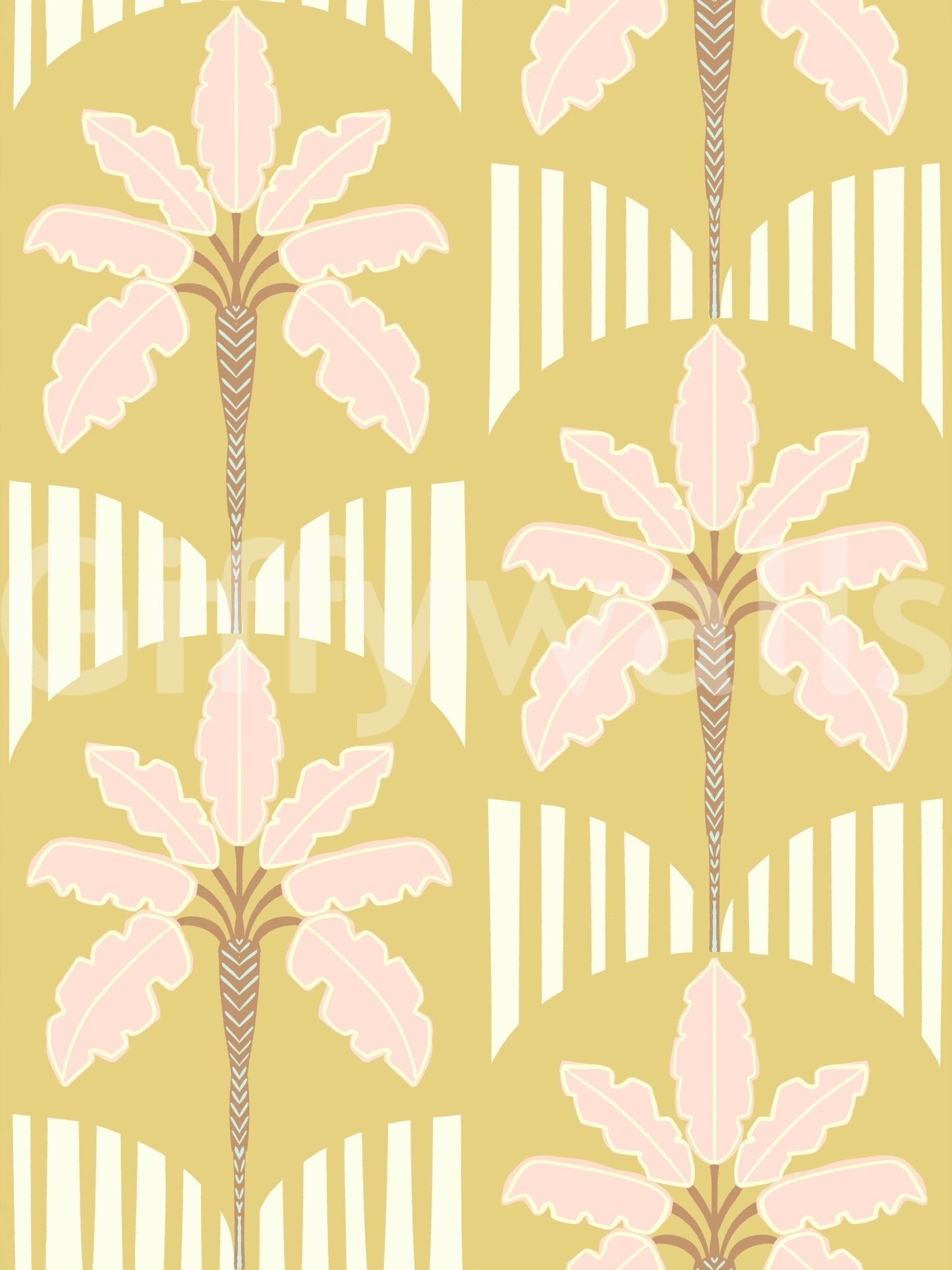 Pink Palm Retro Oasis Wallpaper⁠