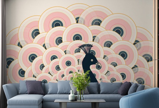 Elegant pink peacock pattern wallpaper for walls