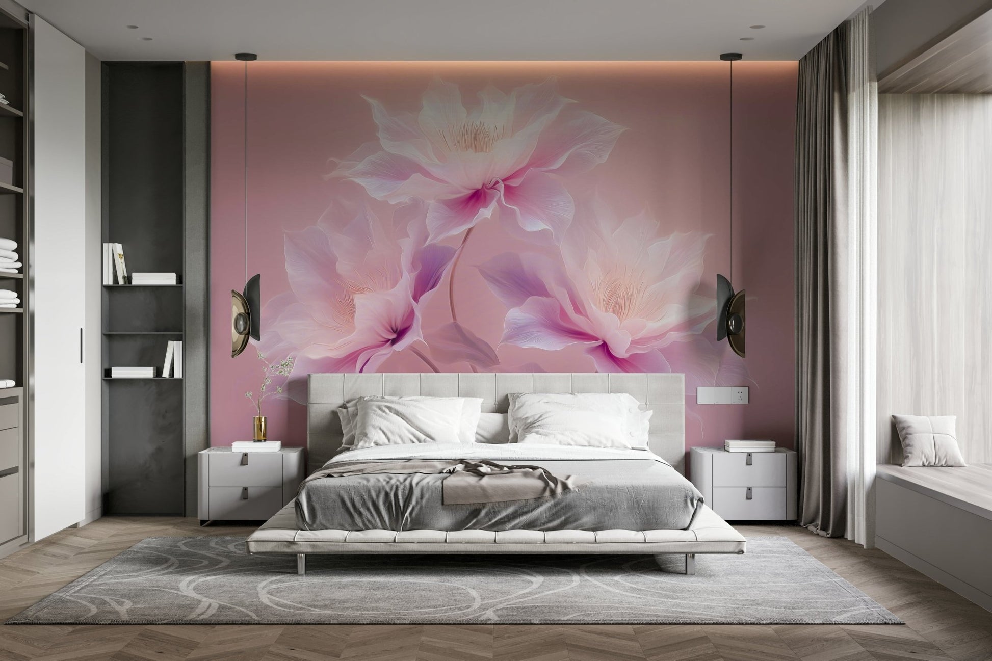 Elegant flower mural for calm spaces
