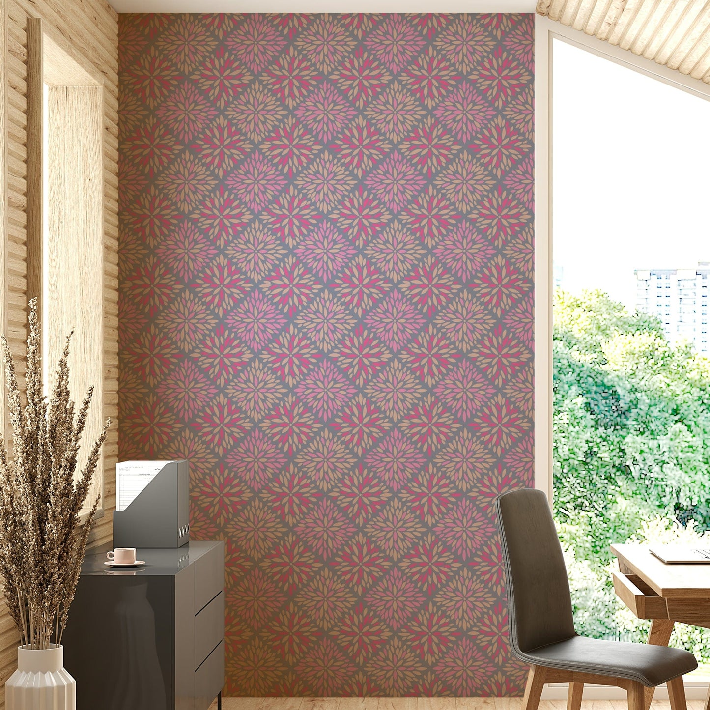 Dahlia Diamonds floral tile mural
