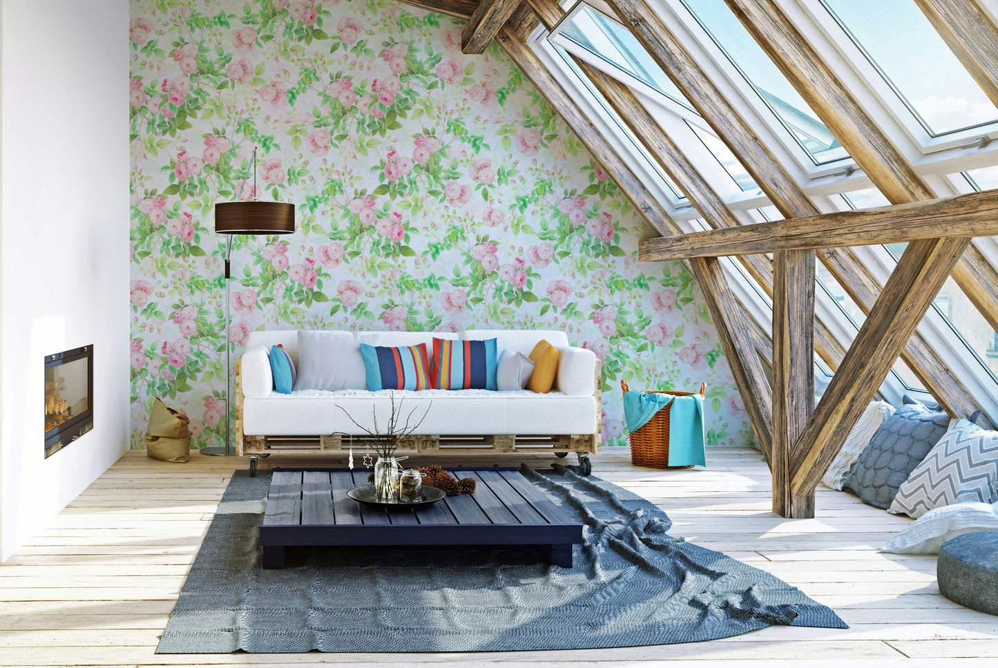 Gentle pink rose design for feature walls

