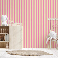 Symmetrical pink and white striped wall mural for a clean interior look.