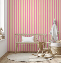 Pink Stripe Delight play area Wallpaper with crisp vertical lines and a matte finish.