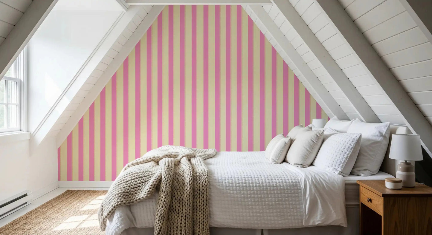 Soft pink and cream stripes on a premium quality wallpaper for bedroom.