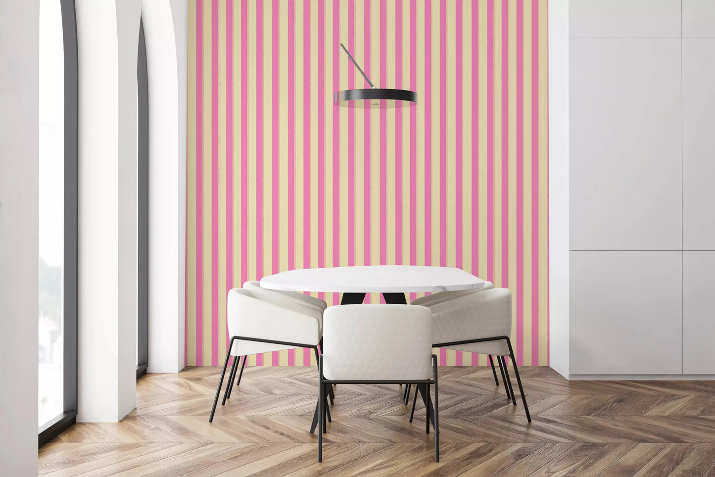 pink stripes on a durable wall mural for a vibrant feature wall.