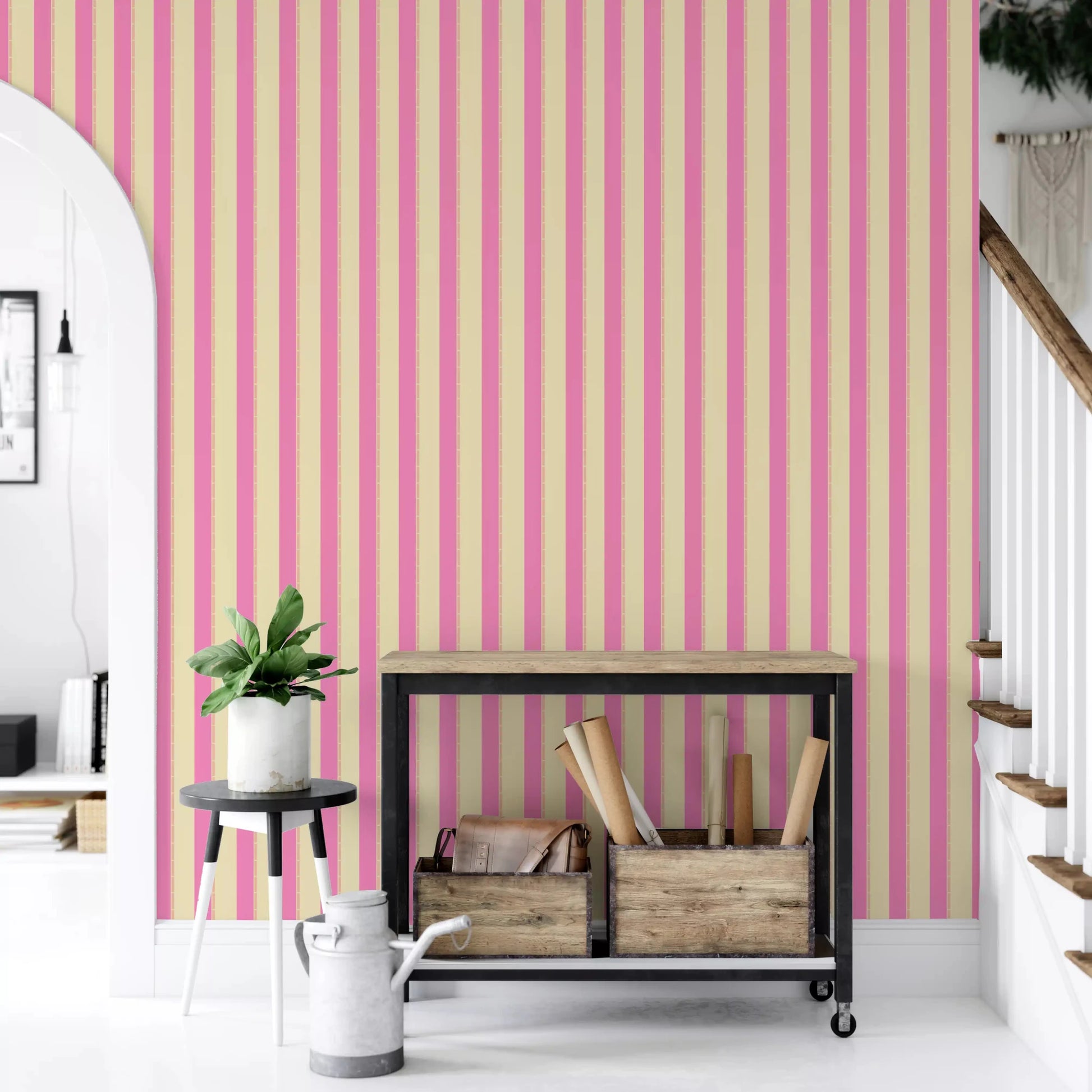 Pink Stripe Delight Wallpaper featuring a classic and playful linear pattern.