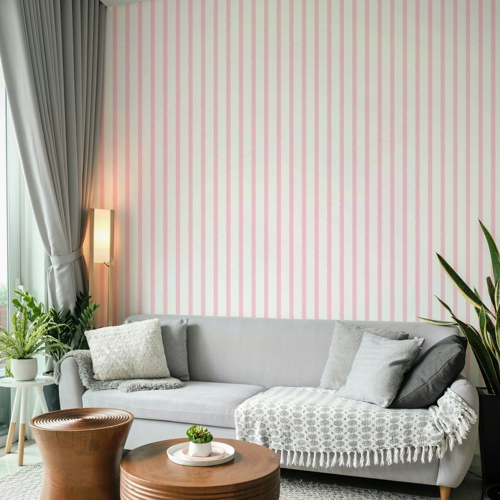 A beautiful modern art wall mural of pink stripes.

