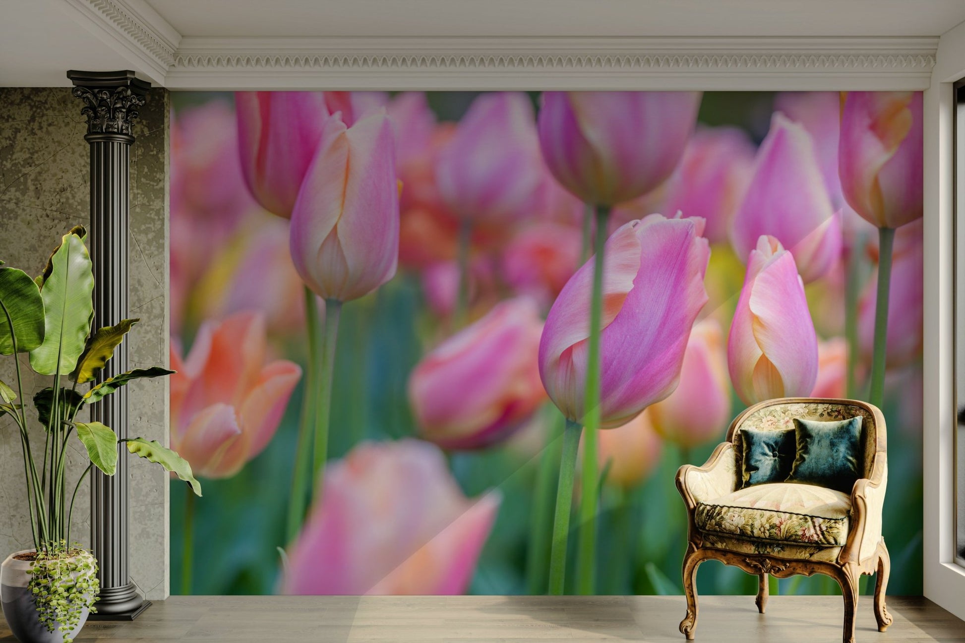 The mural has a soft, graceful feel.

