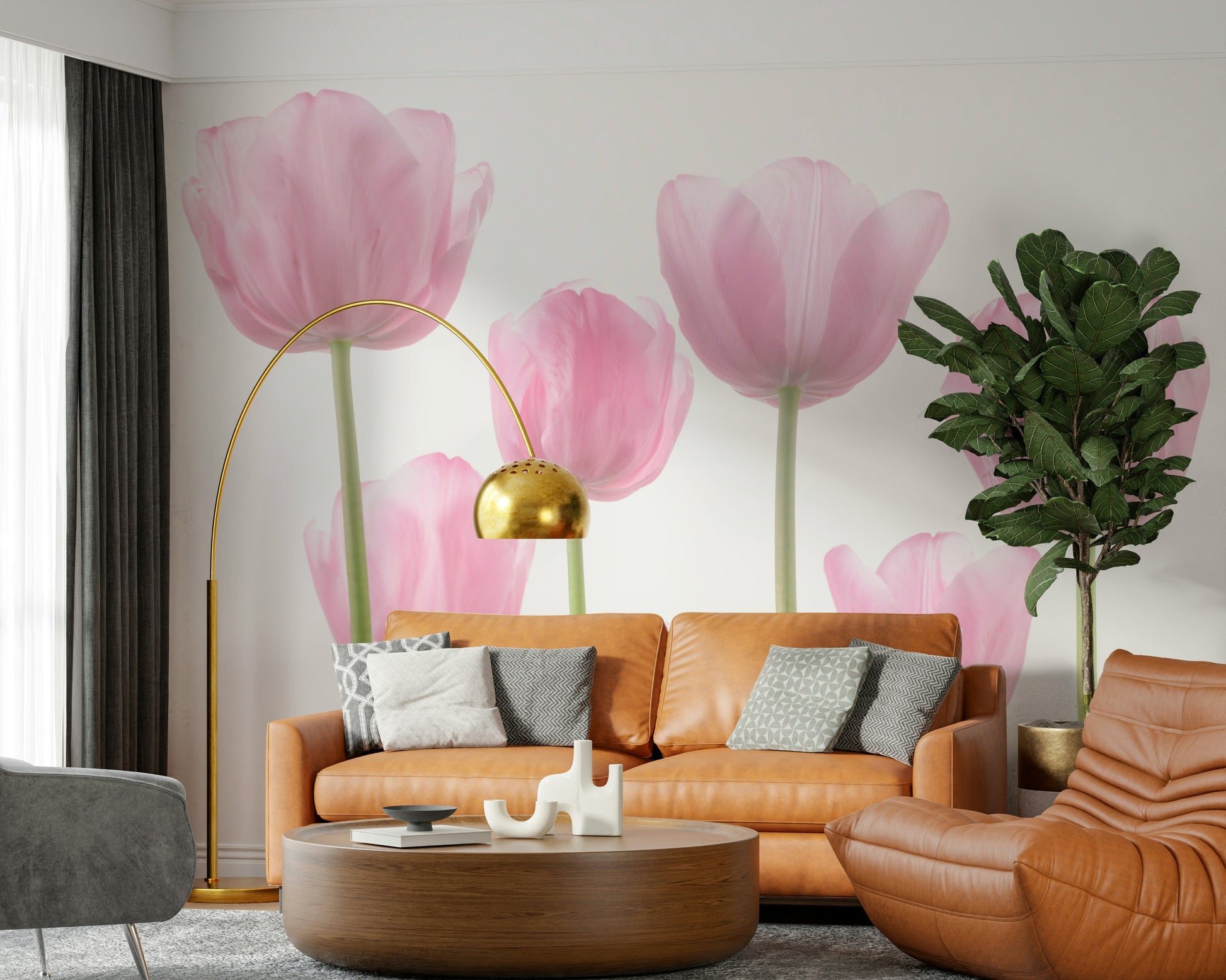 Serene tall Tulips botanical wall mural artistic print.