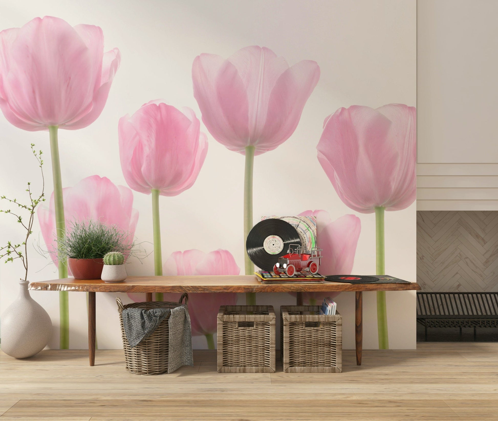 Elegant springtime Tulip blossoms wallpaper for home décor.