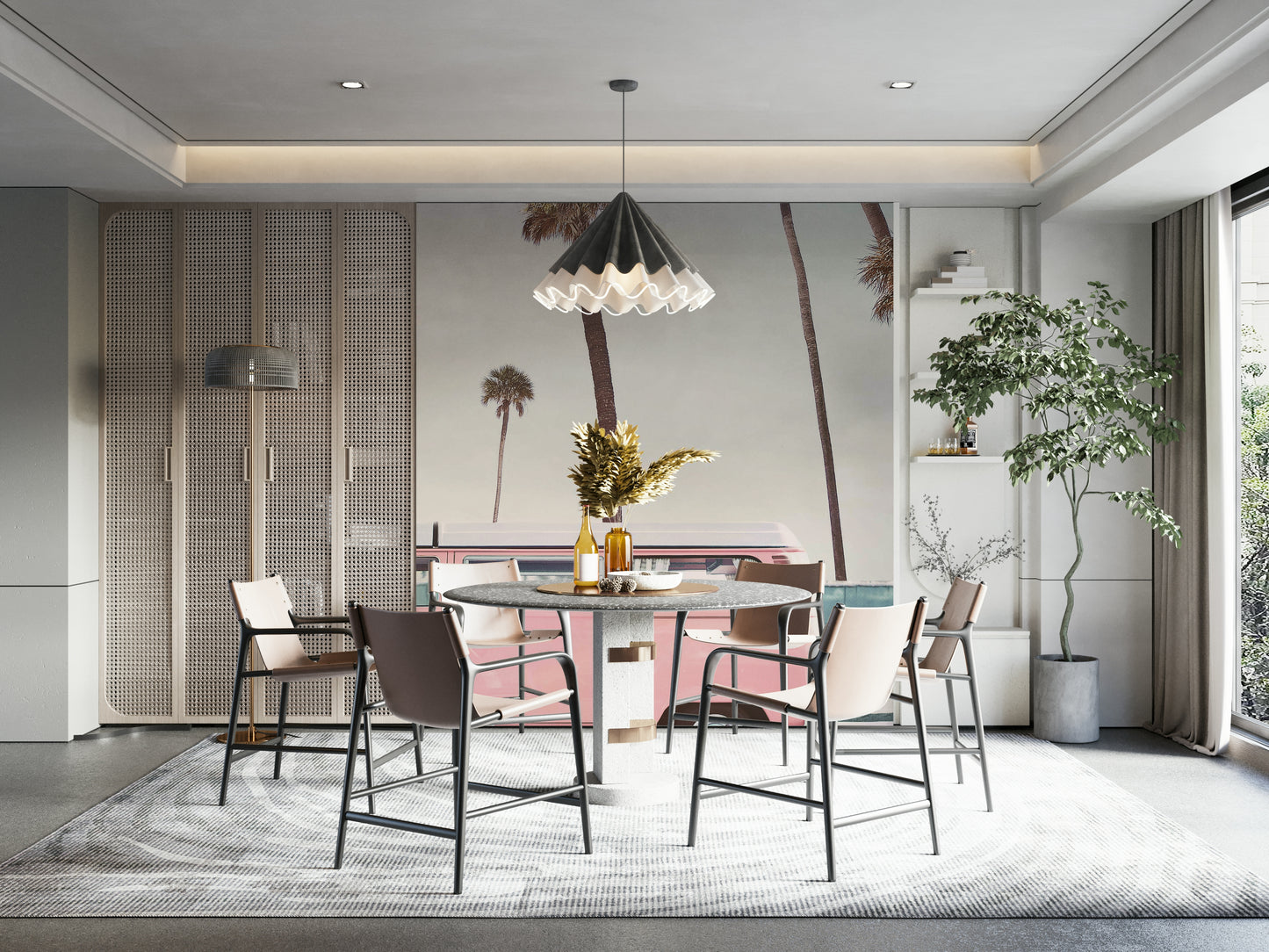 Pink van wallpaper for vibrant interior design

