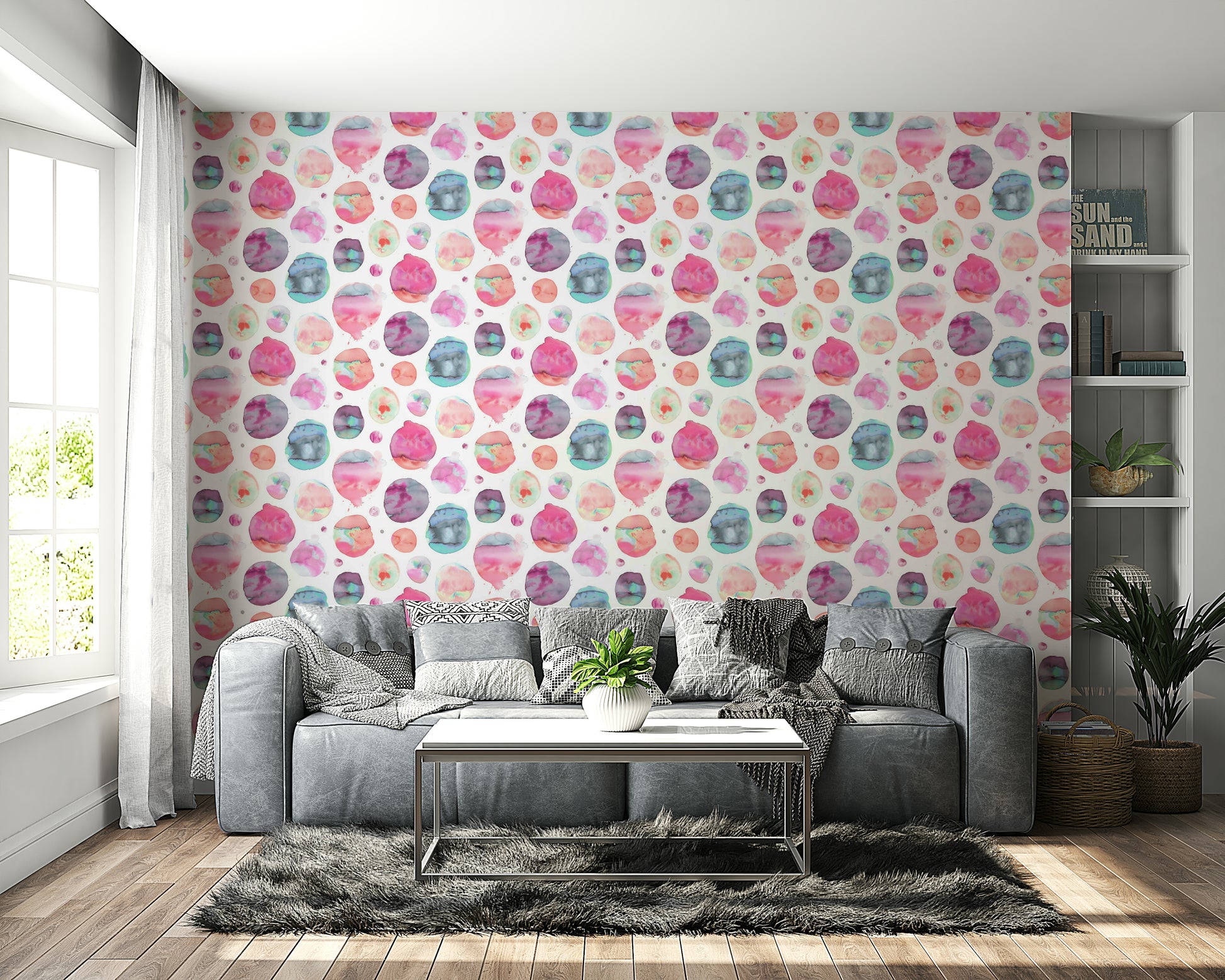 Big watery pink dots on light background

