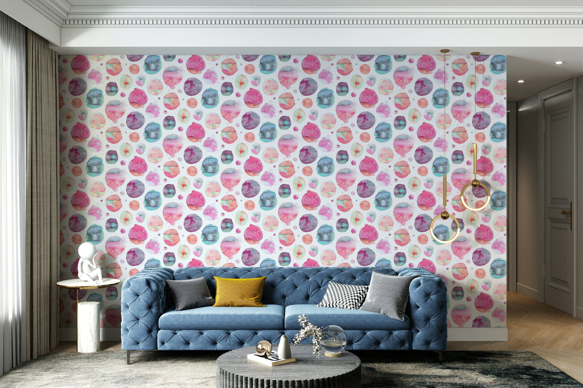 Artistic pink spot wallpaper with a fluid look

