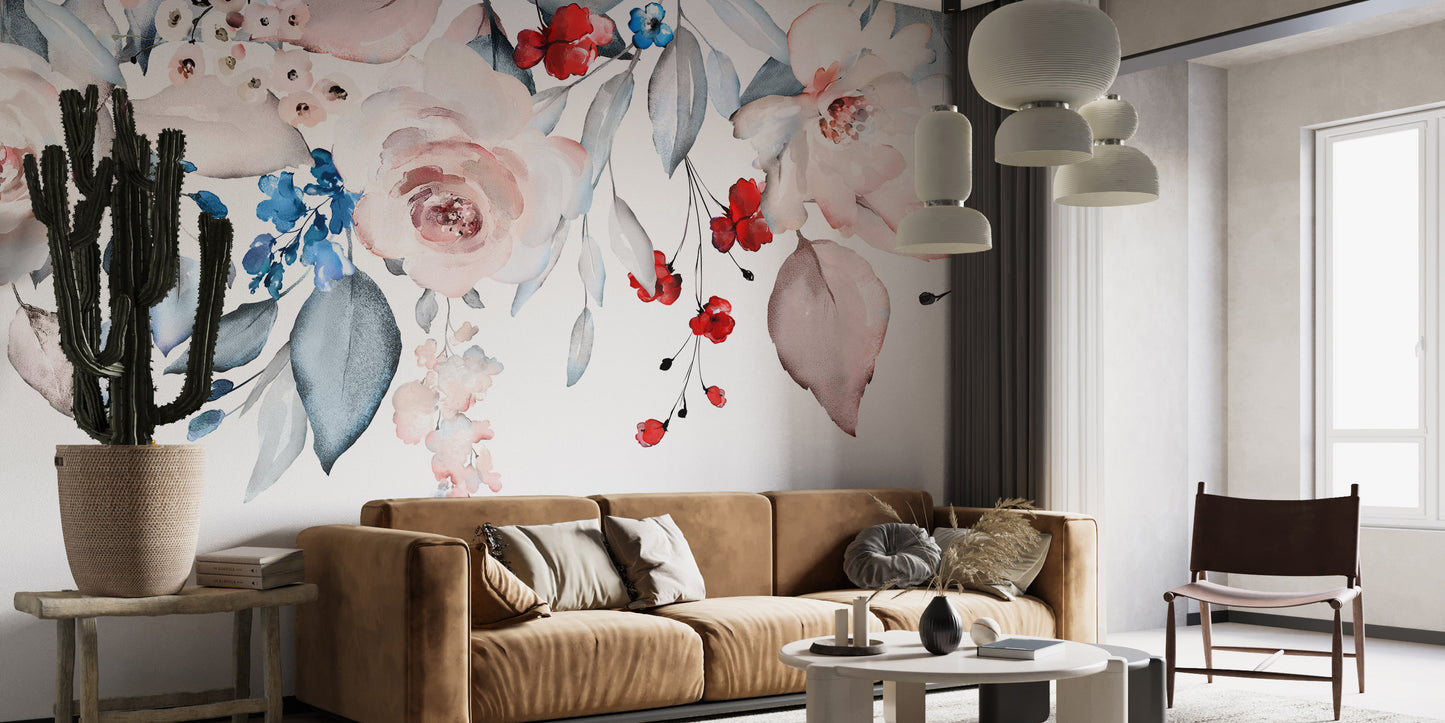 Elegant Pink Flower Wallpaper Mural