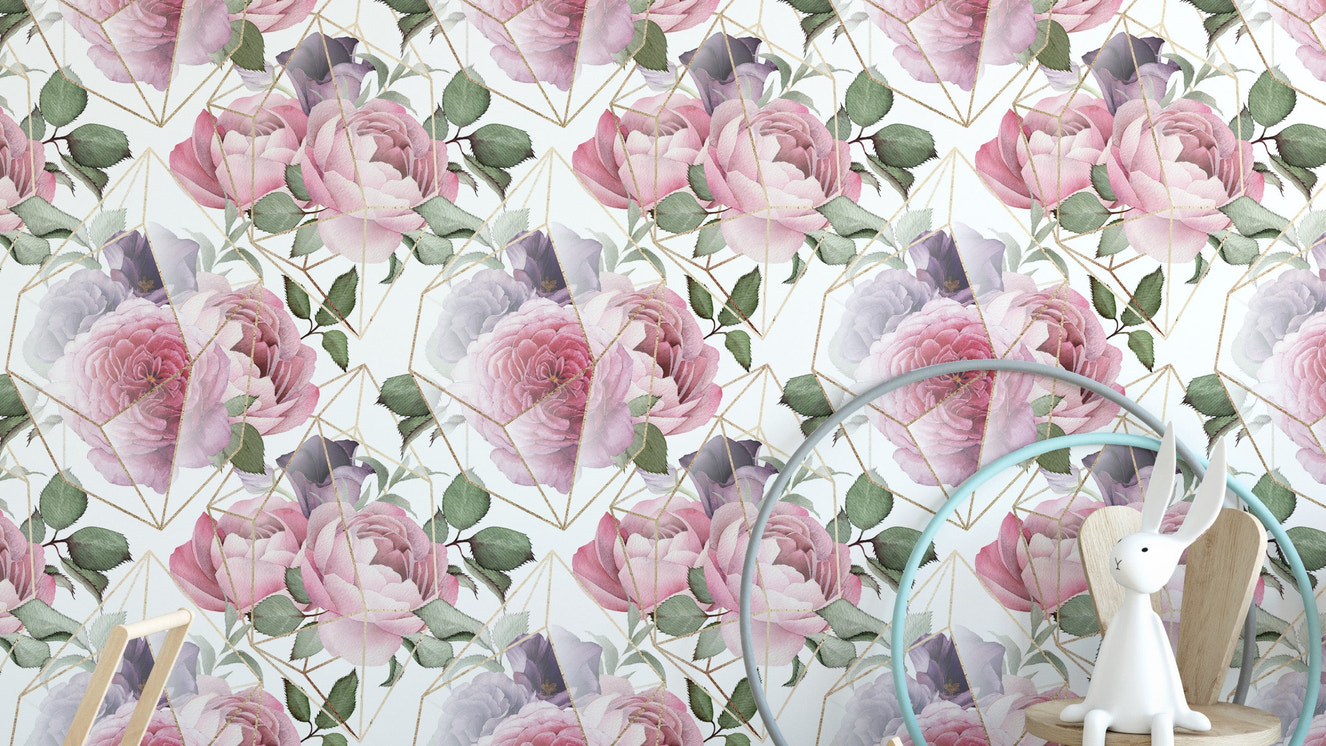 Pink Floral Repeat Wallpaper