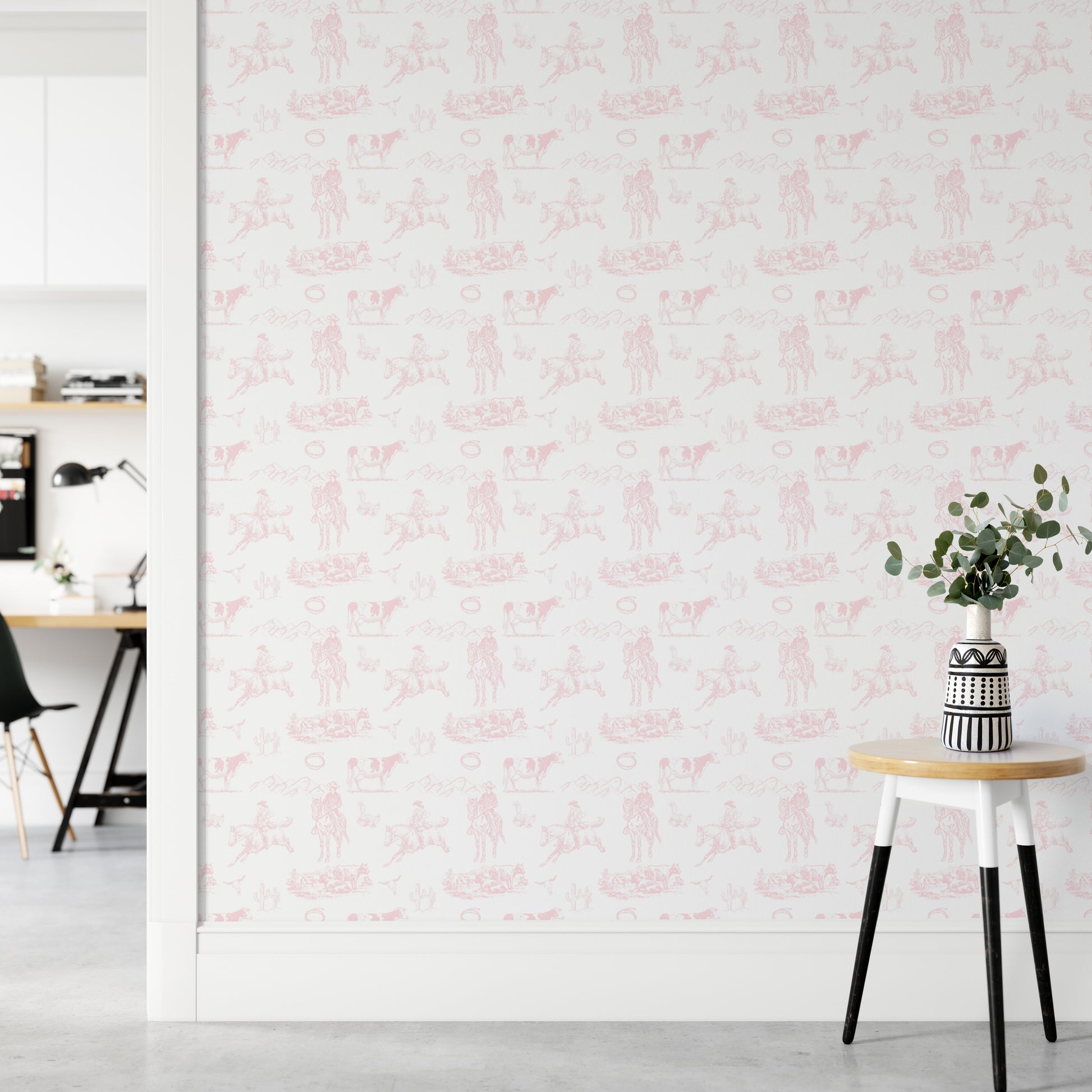 Elegant Pink Western Toile Wall Mural for Rustic Interiors
