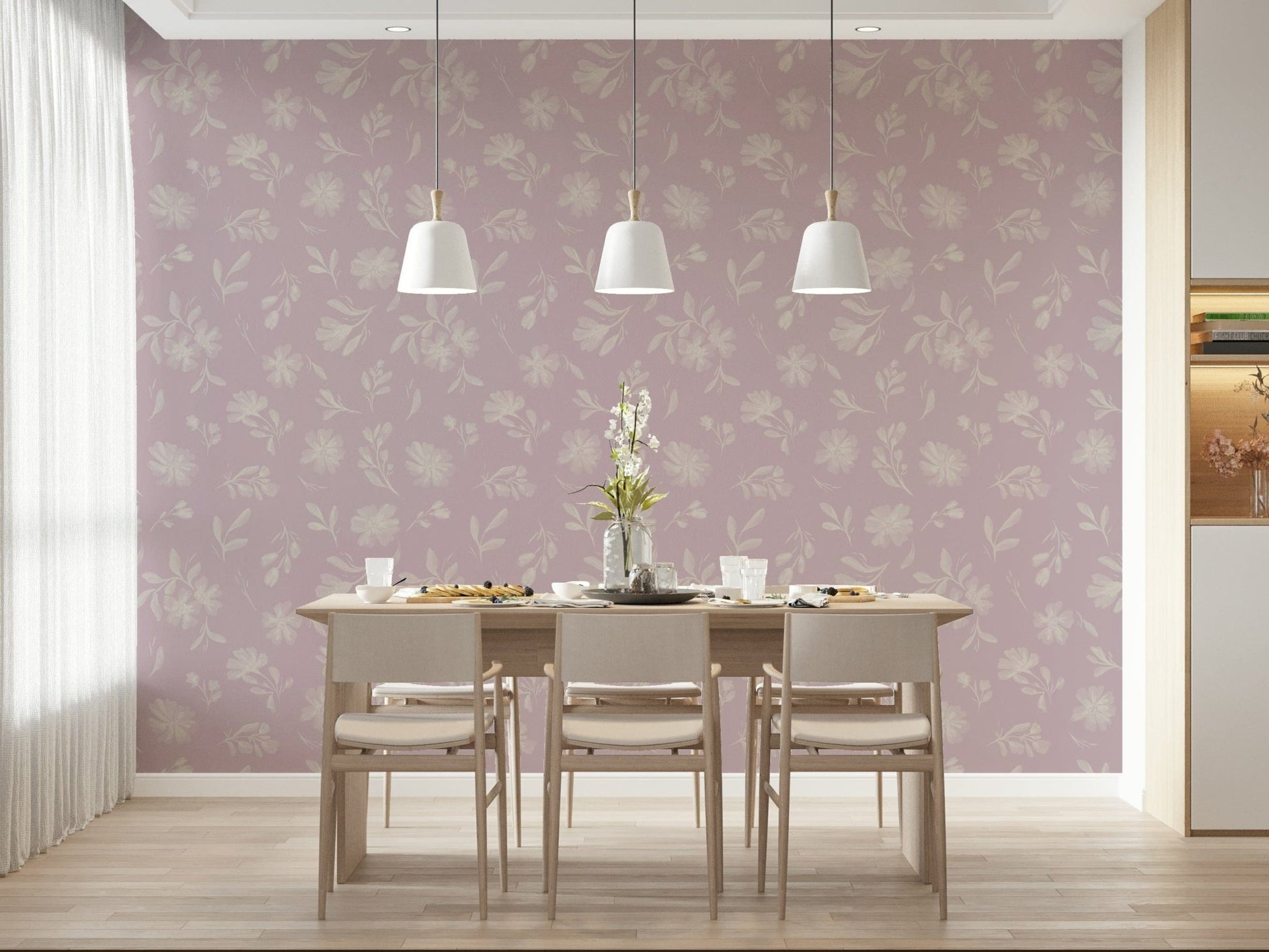 Pink Whisper Florals botanical wallpaper for walls lavender hues