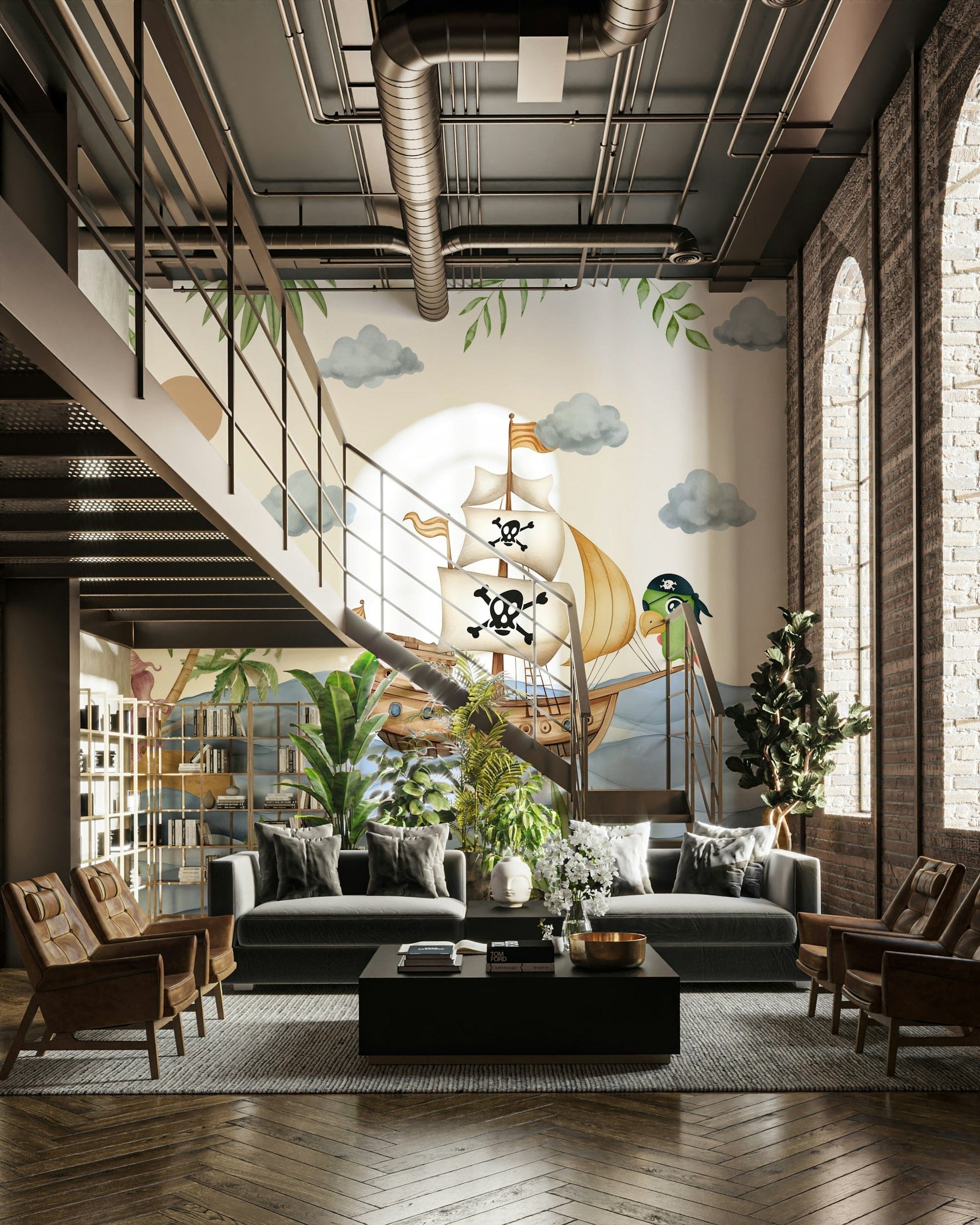 The colors are bright and vibrant, with a lush, nautical palette.

