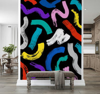 Abstract Brushstroke Wall Mural – Decorative wallpaper with dynamic, colorful brushstroke patterns.