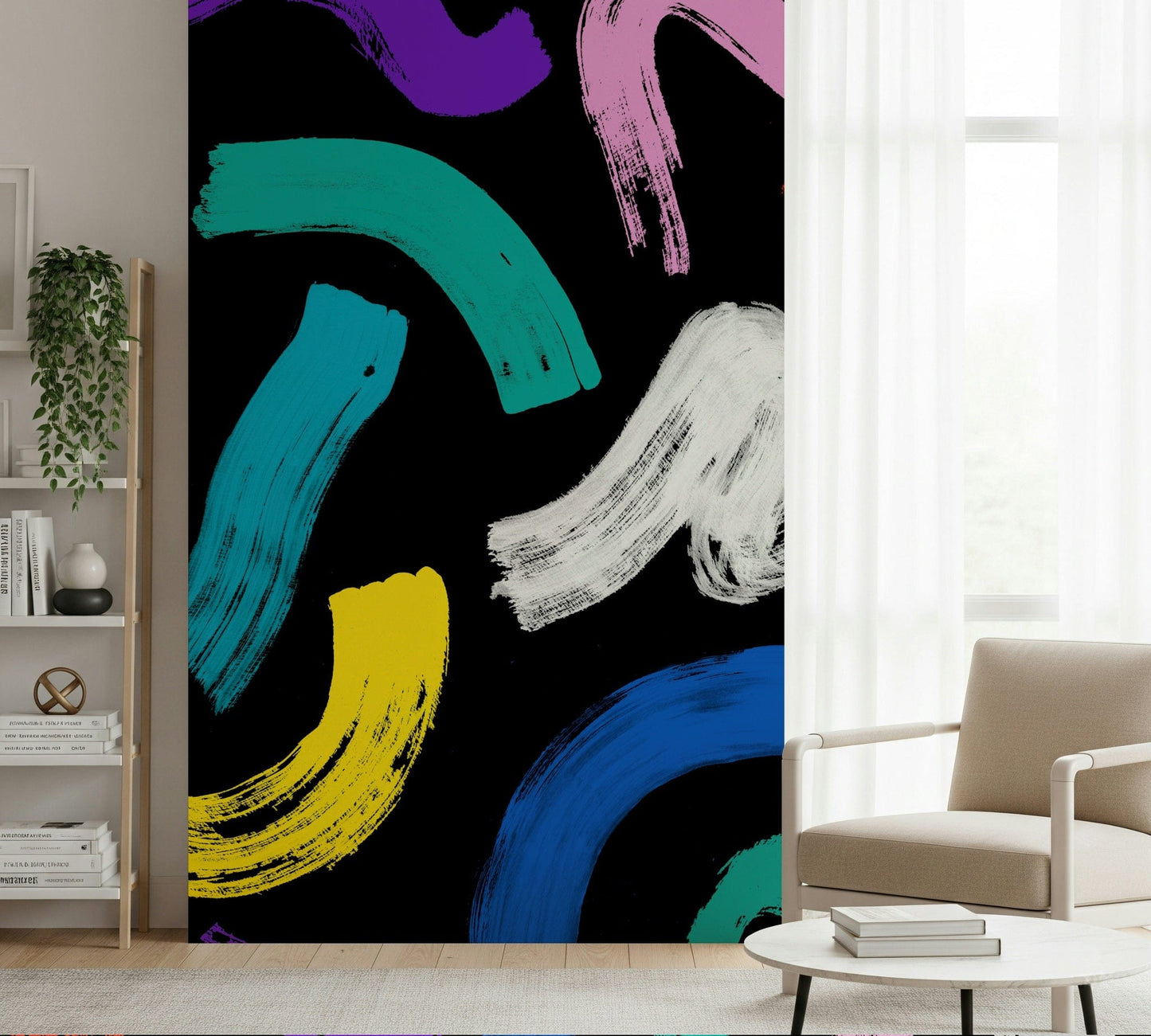 Expressive Colorful Brushstroke Wallpaper – Artistic wallpaper featuring energetic, abstract brushstroke patterns.