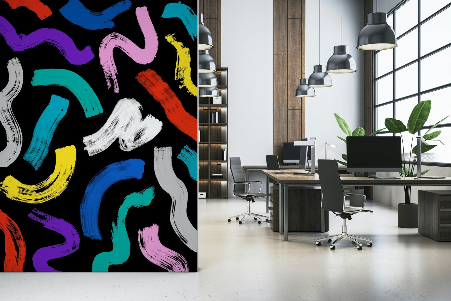 Abstract Artistic Brushstroke Wall Mural – Decorative multicolor wallpaper with bold, painterly brushstroke design.