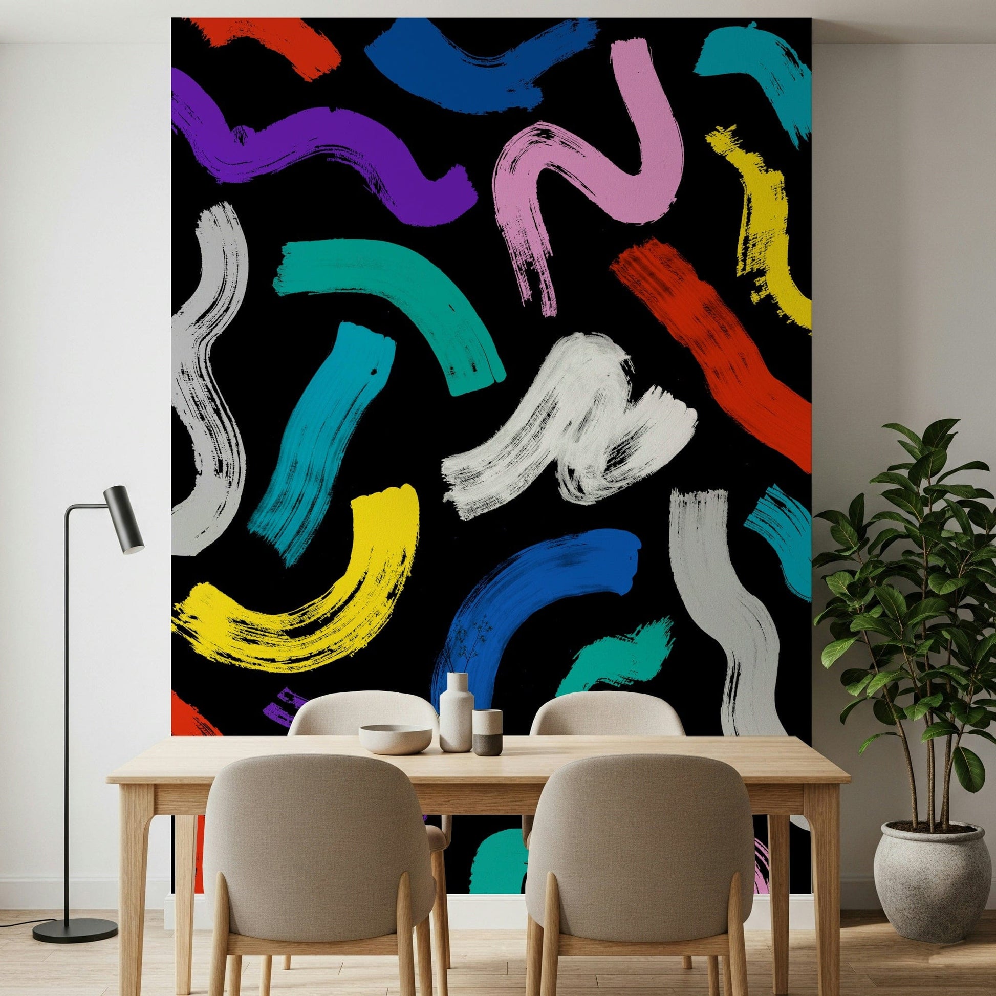 Vibrant Abstract Brushstroke Wall Mural – Bold wallpaper design with artistic, colorful brushstroke motifs.
