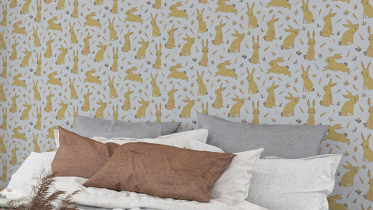 Bunnies and Rabbits Golden Gray Wallpaper