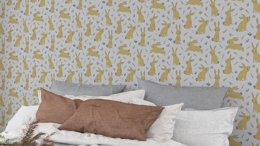 Bunnies and Rabbits Golden Gray Wallpaper