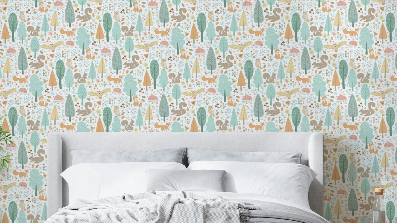 Cute forest animal wallpaper for kids' room

