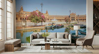 Plaza de España wall mural showing Seville architecture and tiled bridges