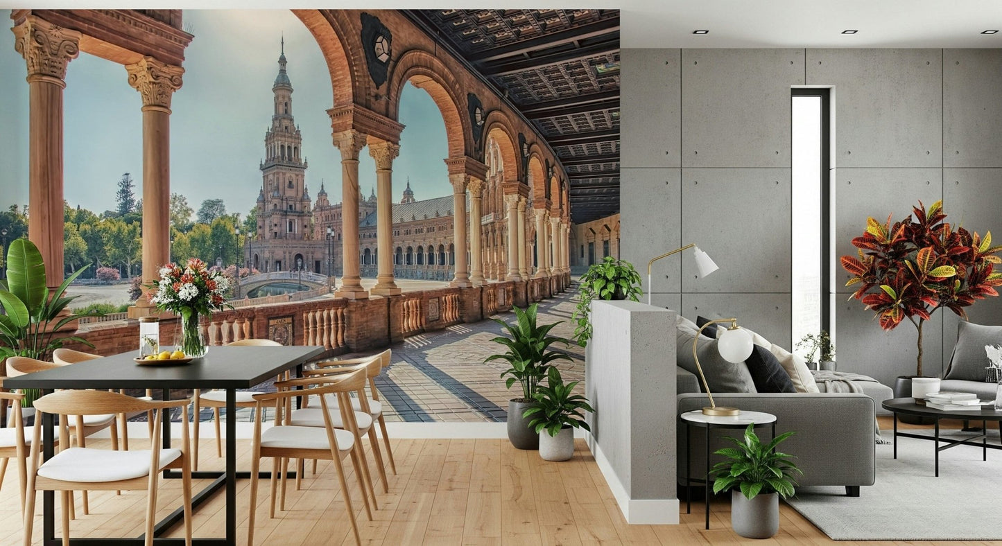 Ornate balcony view Plaza España: Timeless View Wall Mural mural.