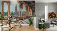 Ornate balcony view Plaza España: Timeless View Wall Mural mural.