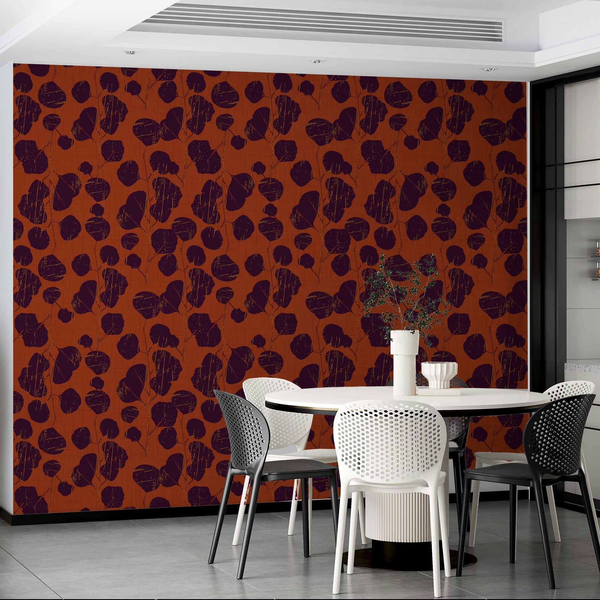 Boho Jewel Tone plum leaves wallpaper