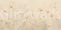 Poetic Soft Floral Honey wallpaper mural close-up showing warm cream cosmos and wildflowers on a honey beige background