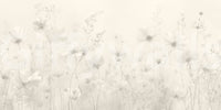 Poetic Soft Floral Linen wallpaper mural close-up showing pale cosmos and wildflowers on a soft greige linen background